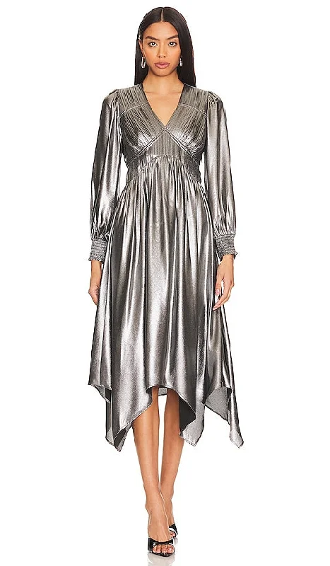ALLSAINTS Estelle Metallic Dress in Metallic Silver