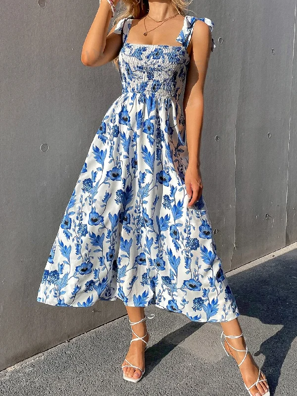 Cami Dress with Knot Straps Shirred Bodice