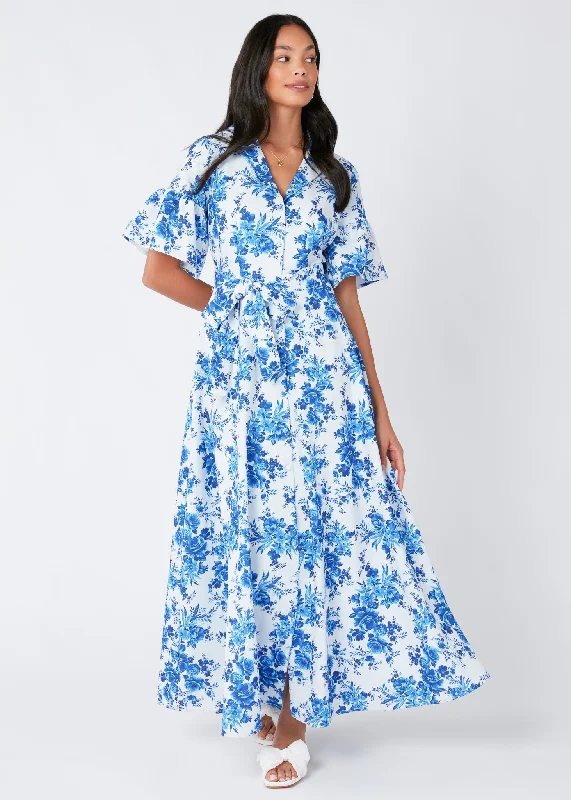 Charlotte Collared Gown Blue Rose Chintz