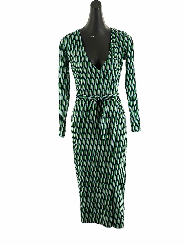 Diane Von Furstenberg Size XS Green Black & White Abstract NWT Dress