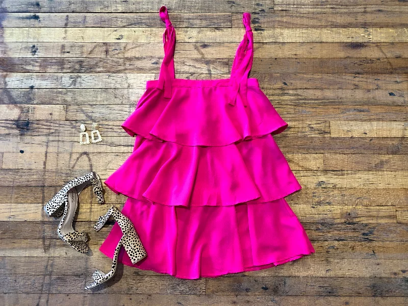 Love Potion Tiered Dress in Fuchsia