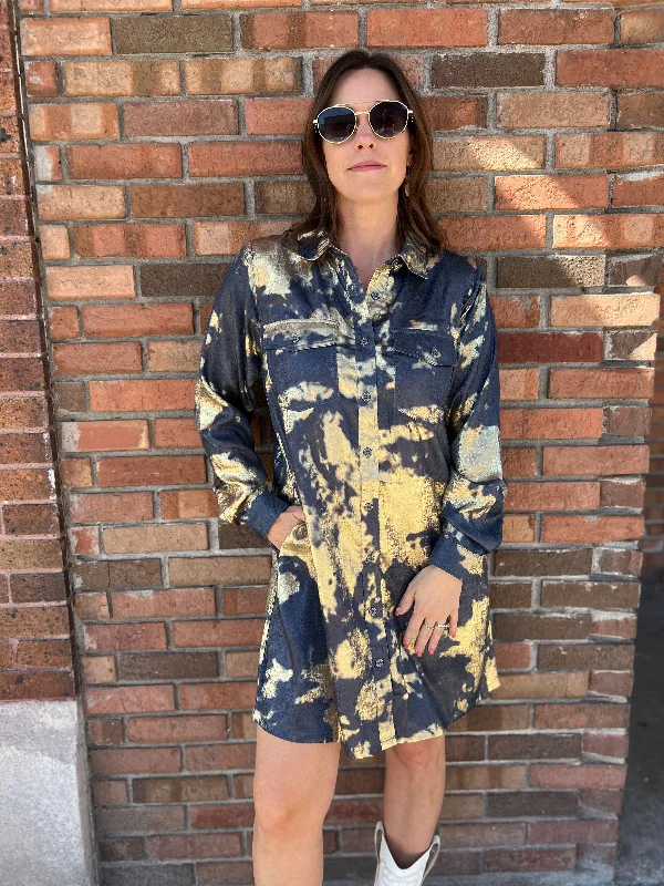 Metallic Tie-Dye Button Up Dress