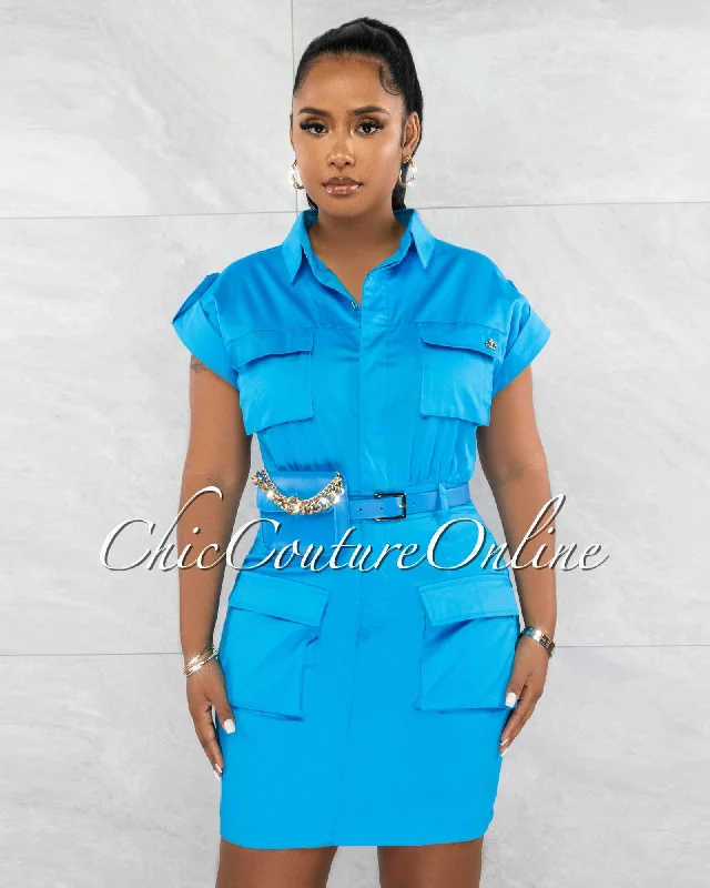 Pammie Turquoise Fanny Pack Belt Cargo Utility Dress