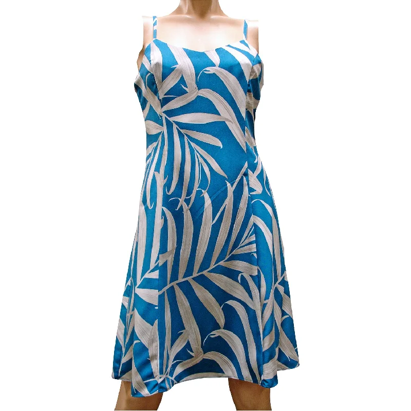 Palm Fronds Blue Spaghetti Dress