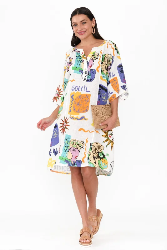 Phyllis White Tropical Linen Dress