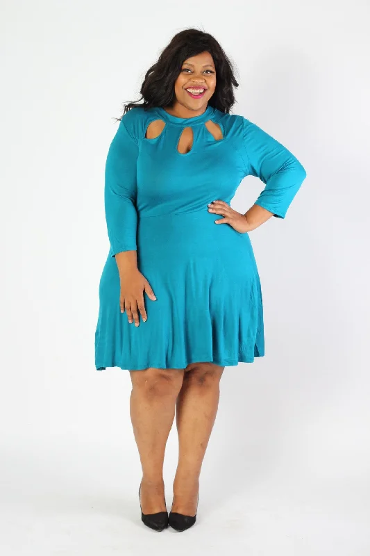 Lady Boss Keyhole Dress - Turquoise