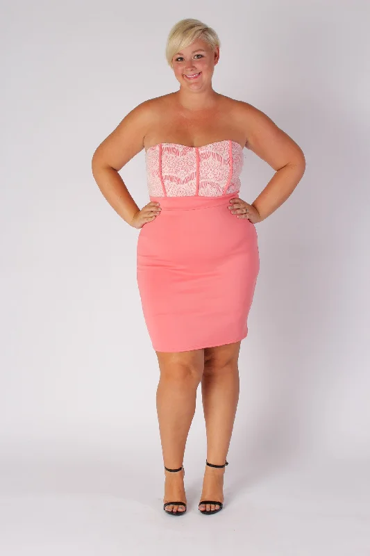 Strapless Fitted Dress- Salmon