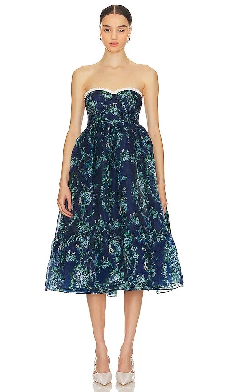 Selkie The French Puff Corset Dress in Blue