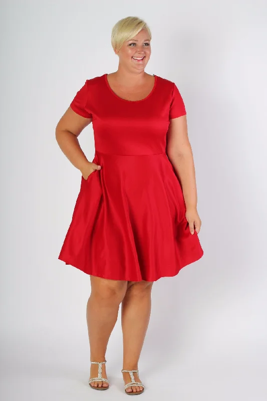 Solid Skater Dress - Red