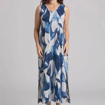 Sympli Printed Reversible Slit Tank Dress 28160P-WATREF Watery Reflections