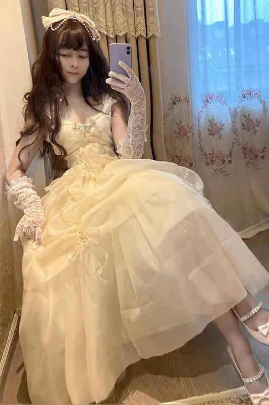 White [Beauty and the Beast] Hanayome Bowknot Lace Mesh Sweet Princess Lolita Jsk Dress