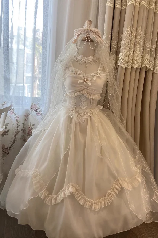 White Ruffle Hanayome Bowknot Lace Sweet Princess Lolita Jsk Dress