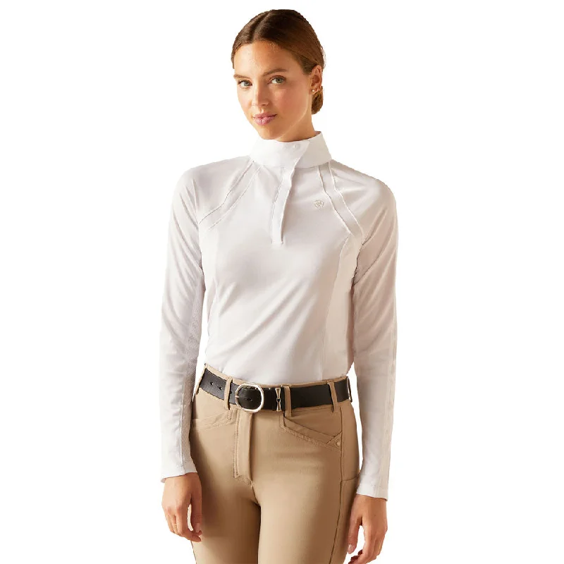 10048938 Ariat Women's Sunstopper 3.0 Long Sleeve Show Shirt - White Seamless Knitted Crochet 10048938 Ariat Women's Sunstopper 3.0 Long Sleeve Show Shirt - White Seamless Knitted Crochet