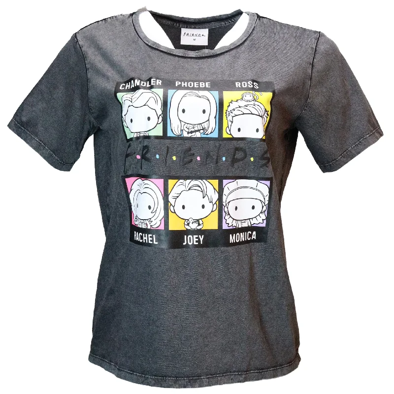 Acid Wash Friends Printed T Shirt Mesh Fabric Canvas Fabric Denim Fabric