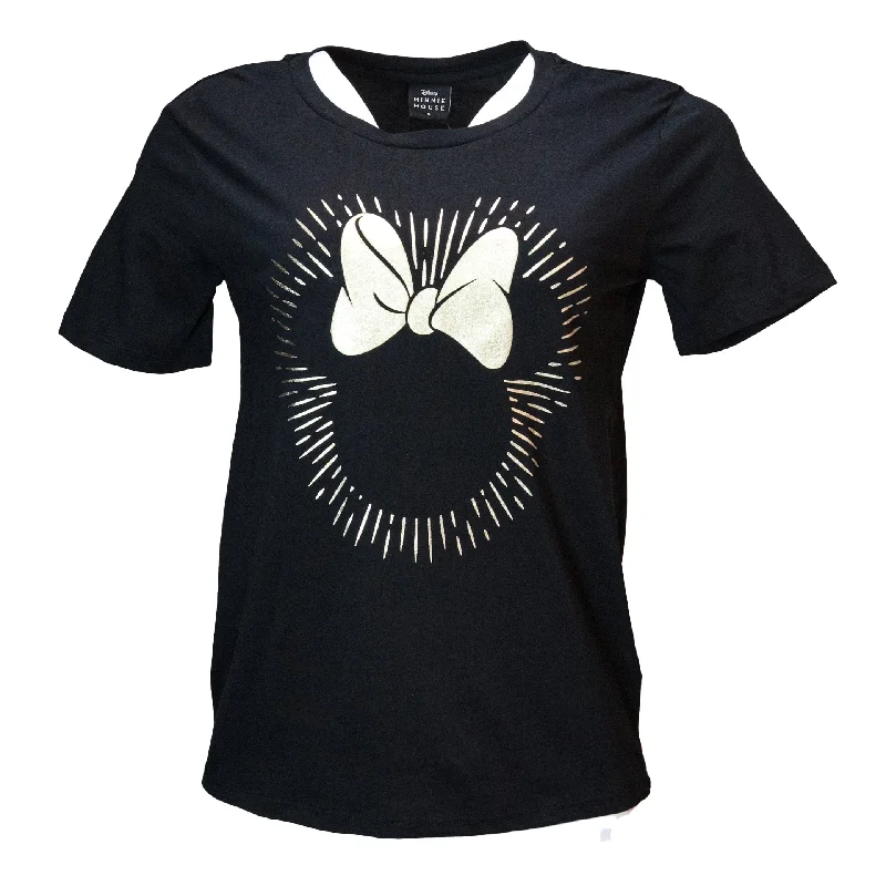 Black Minnie Printedt Shirt Front Pockets Side Pockets Patch Pockets