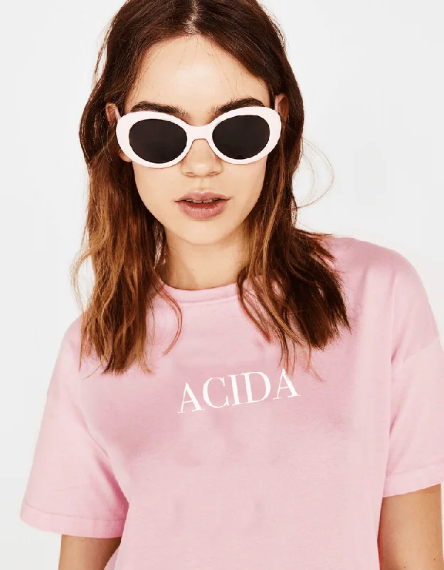 Acida Women's T-Shirt Mesh Blend Leather Blend Suede Blend