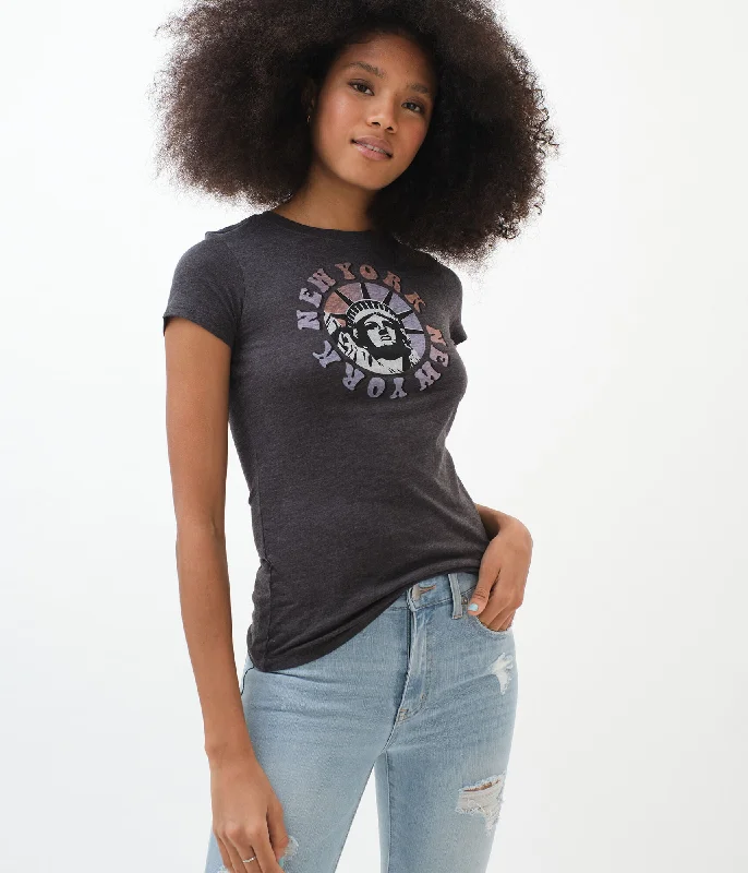 Aeropostale New York Liberty Graphic Tee Mesh Blend Leather Blend Suede Blend