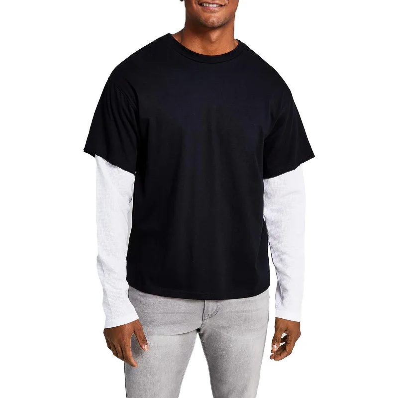 And Now This Mens Layered Oversized T-Shirt Ribbed T-Shirt High Neck Heavyweight