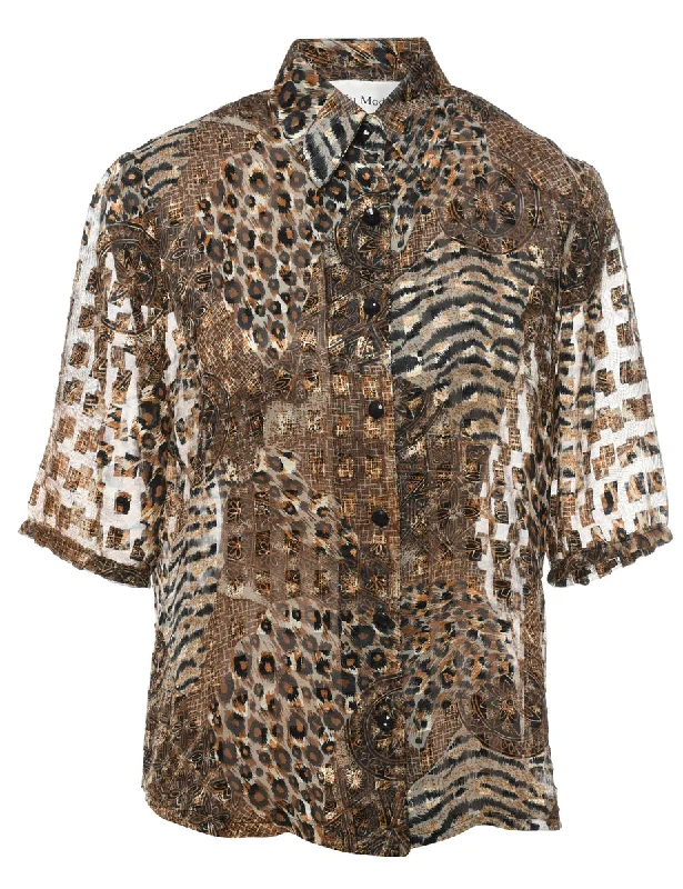 Animal Print Evening Shirt - L Mesh Canvas Denim