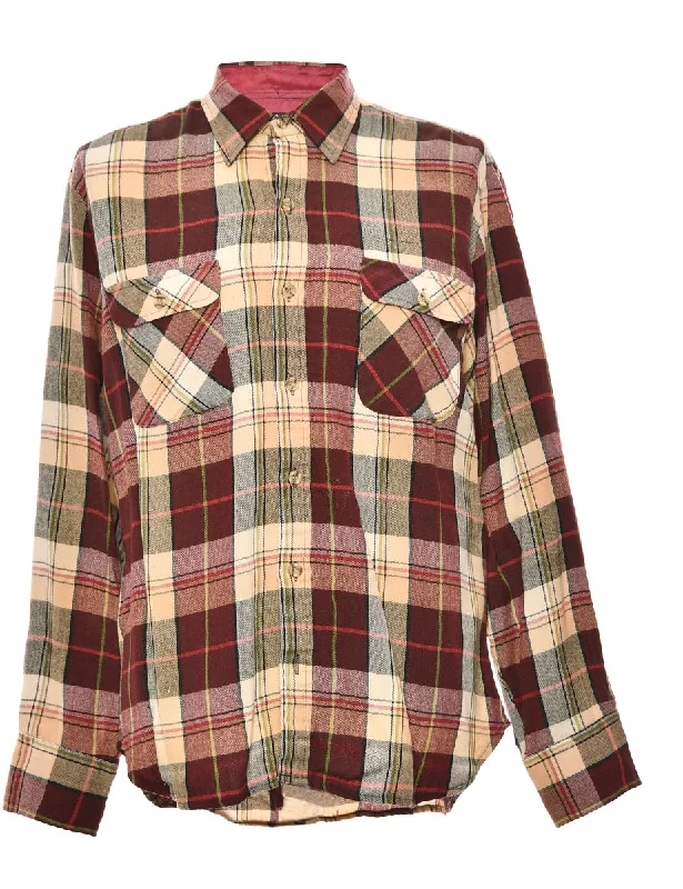 Arrow Maroon Checked Shirt - L Fleece Nylon Spandex