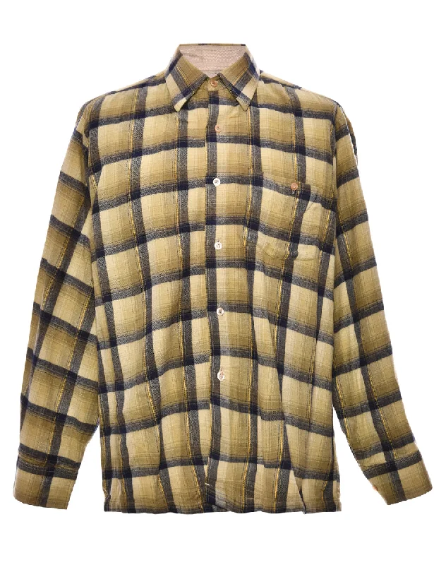 Beige & Black Checked Shirt - M Silk Blend Satin Velvet