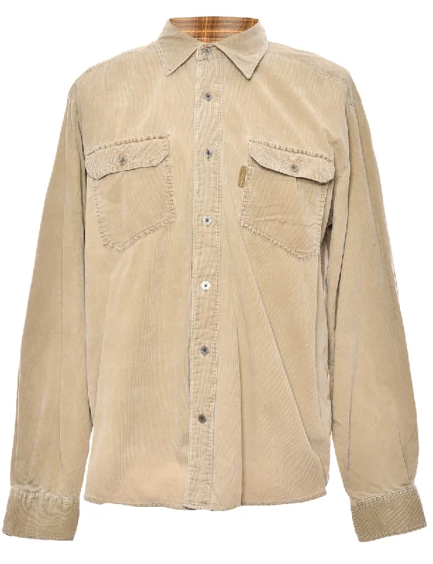 Beige Columbia Corduroy Shirt - L Chenille Blend Fleece Blend Nylon Blend