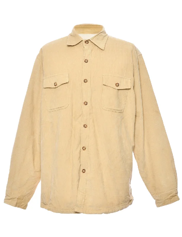 Beige Fur Lined Corduroy Shirt - L Terry Blend Velvet Blend Canvas Blend
