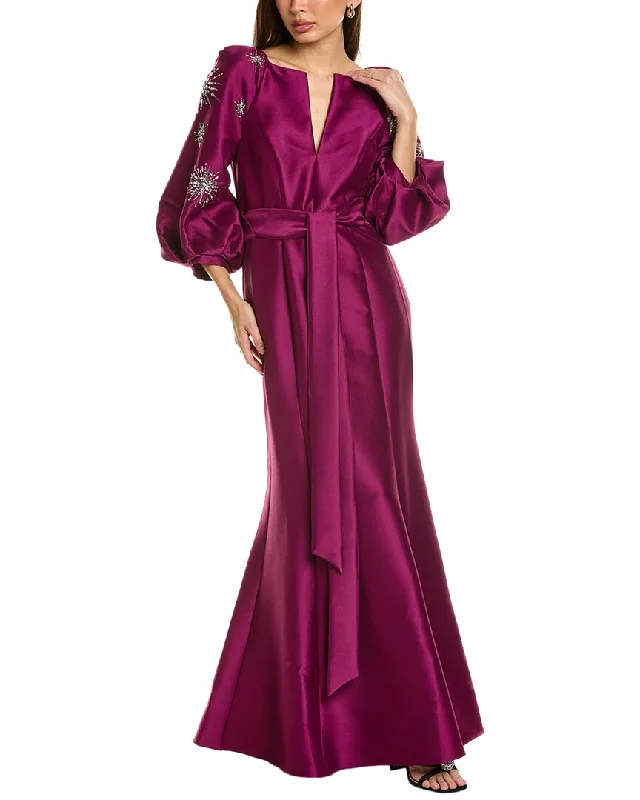Badgley Mischka Mikado Shirt Gown Welt Pockets Slit Pockets