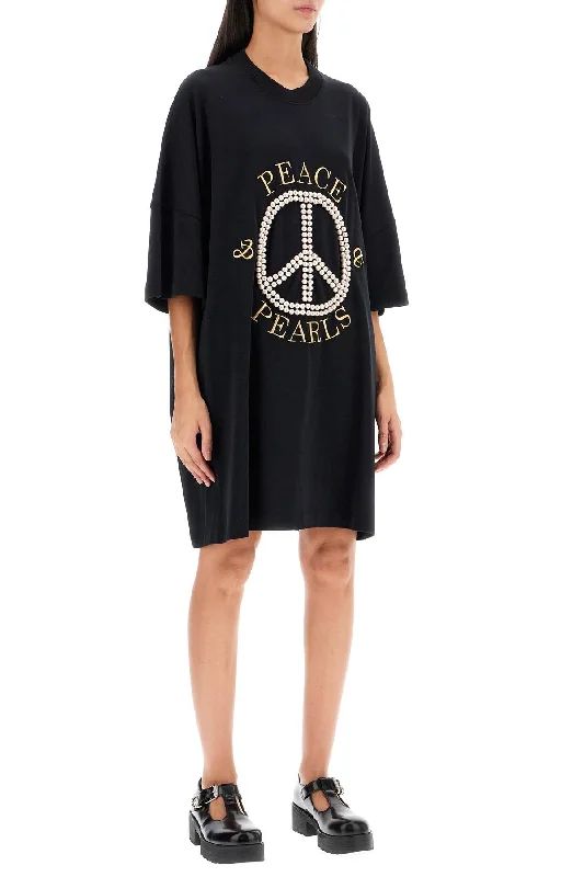 Moschino "peace & Pearls T-Shirt Chenille Fabric Brocade Fabric Lace Fabric