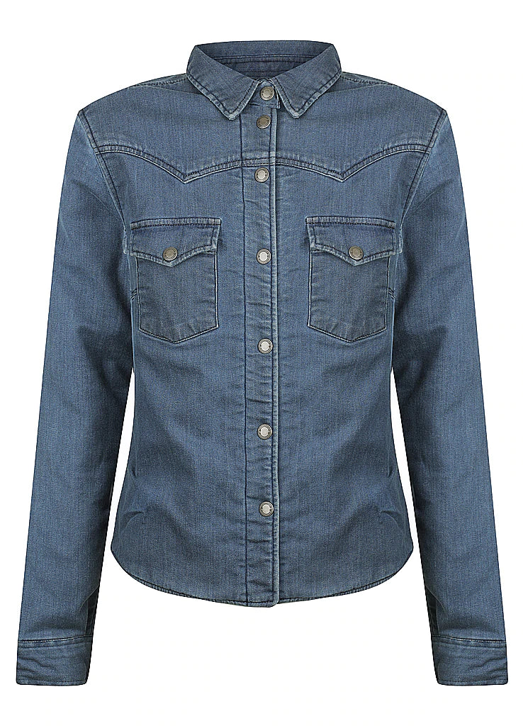 Black Arrow Savannah Moto Shirt Denim V-Neck T-Shirt Long Sleeve Cotton