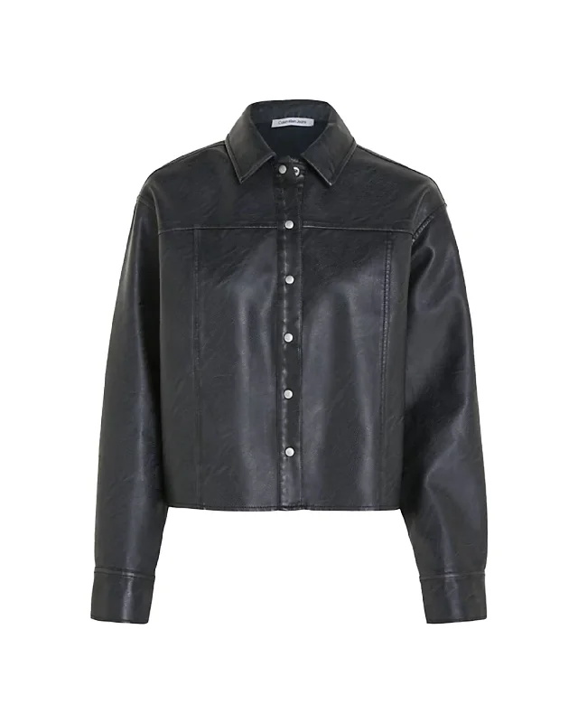 Calvin Klein Faux Leather Relaxed Shirt Nero Polka Dot Checkered Tartan