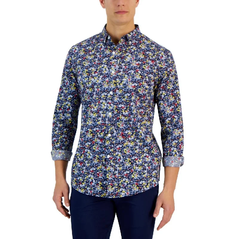 Club Room Mens Cotton Floral Button-Down Shirt Mesh Blend Leather Blend Suede Blend