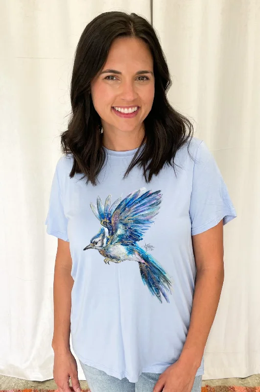 School Spirit Blue Mascot Signature Tee BLUEJAYS Hooded Caped Shawl Collar