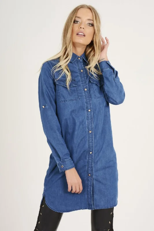 Dark Blue Denim Shirt - Blaine Print Jacquard Patchwork