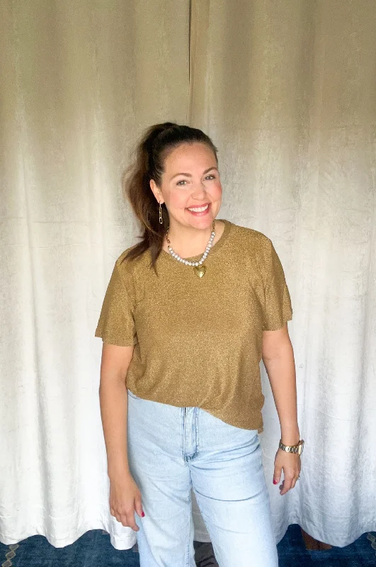 Gold Sparkle Signature Tee Hooded Caped Shawl Collar