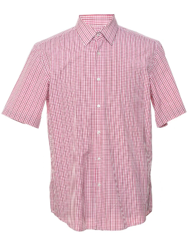 Hugo Boss Pale Pink & White Short-Sleeve Checked Shirt - L Polka Dot Checkered Tartan Hugo Boss Pale Pink & White Short-Sleeve Checked Shirt - L Polka Dot Checkered Tartan