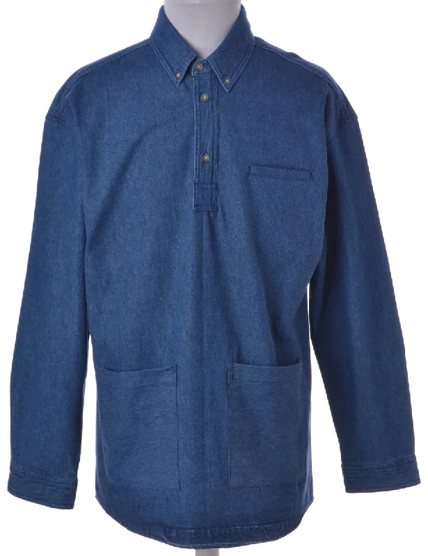 Indigo 3 Button Denim Shirt Ribbed T-Shirt High Neck Heavyweight