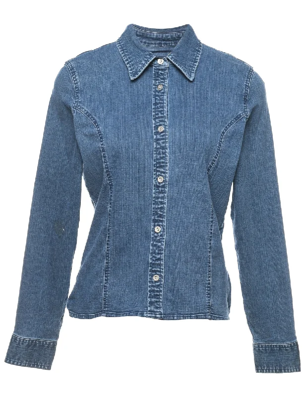 Indigo Denim Shirt - S Iron Safe Non-Iron Wrinkle Free