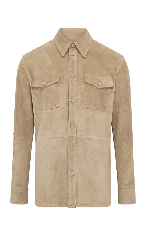 Irene Overshirt in Camel Suede Chenille Blend Fleece Blend Nylon Blend