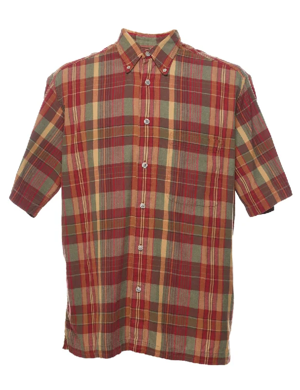 Izod Checked Shirt - M Notch Collar Peter Pan Collar Cowl Neck