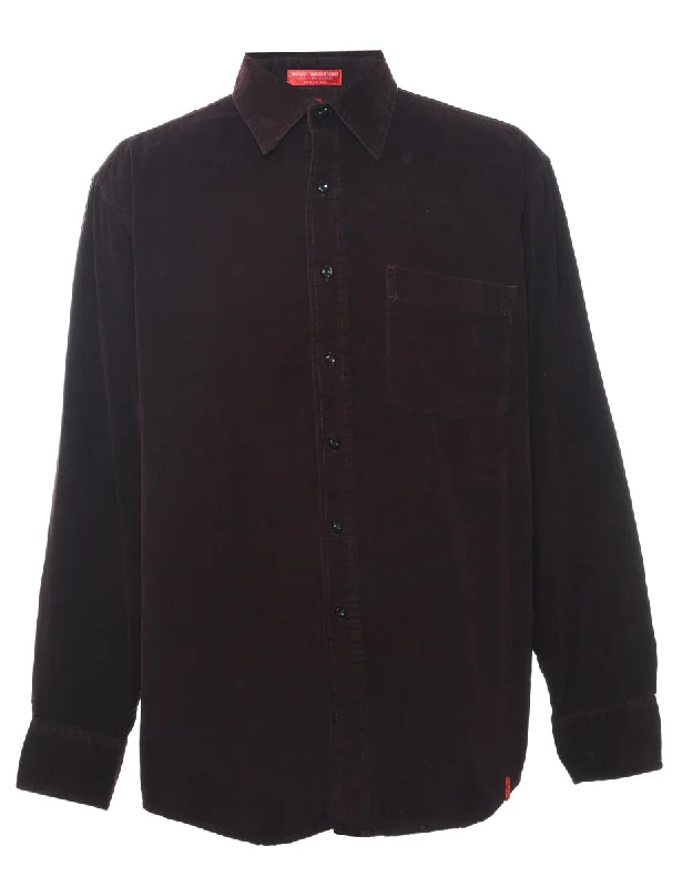 Izod Dark Brown Corduroy Shirt - L Sequined Glittery Shiny