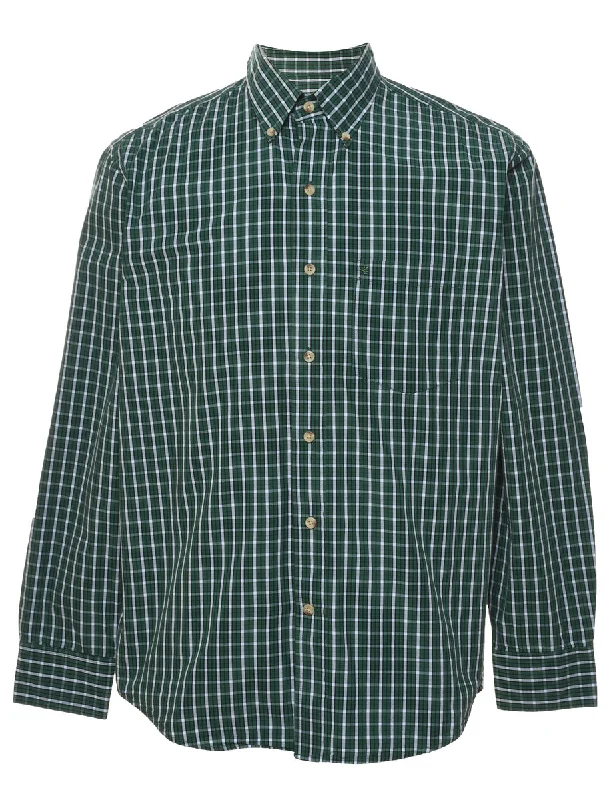 Izod Green Checked Shirt - M Satin Blend Silk Blend Wool Blend
