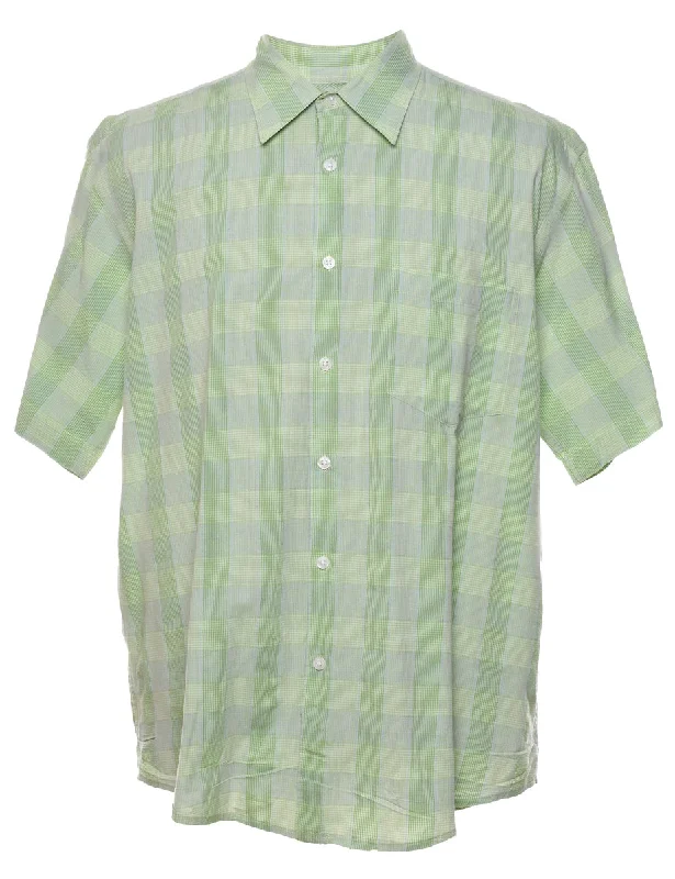 Izod Light Green Checked Shirt - L Terry Blend Velvet Blend Canvas Blend