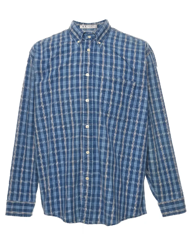 John Ashford Checked Blue & White Denim Shirt - L Chenille Brocade Lace