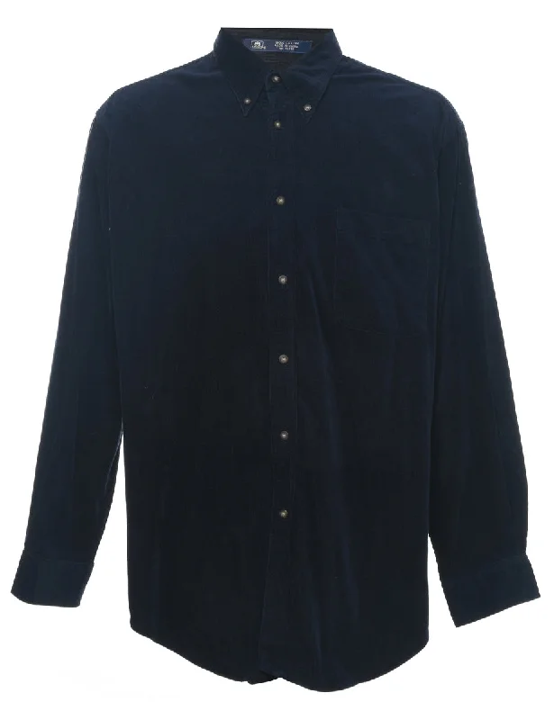 John Ashford Navy Corduroy Shirt - L Iron Safe Non-Iron Wrinkle Free