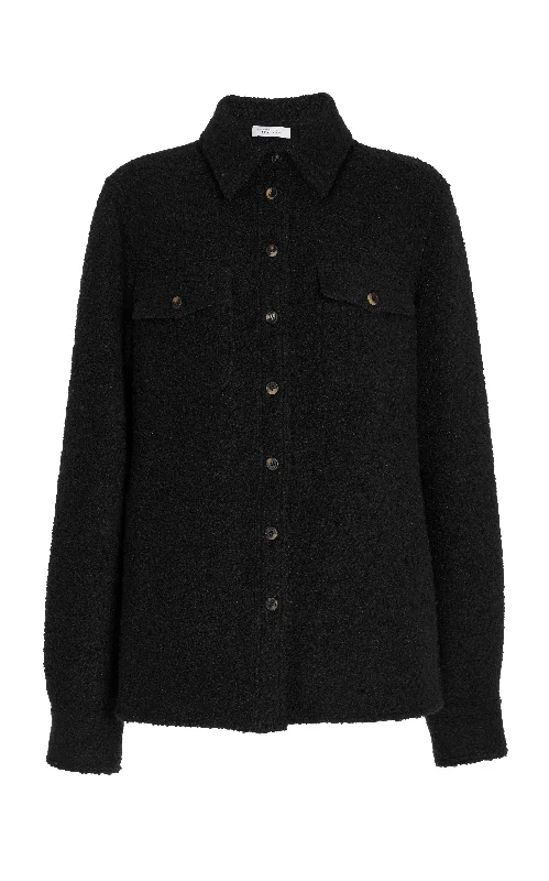 John Austin Shirt in Black Recycled Cashmere Boucle Cozy Warm Stylish