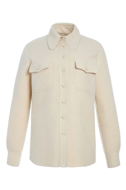 John Austin Shirt in Ivory Double-Face Recycled Cashmere Felt Mesh Blend Leather Blend Suede Blend John Austin Shirt in Ivory Double-Face Recycled Cashmere Felt Mesh Blend Leather Blend Suede Blend