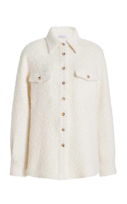 John Austin Shirt in Ivory Recycled Cashmere Boucle Notch Collar Peter Pan Collar Cowl Neck John Austin Shirt in Ivory Recycled Cashmere Boucle Notch Collar Peter Pan Collar Cowl Neck