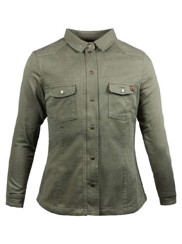 John Doe Women's Motoshirt - Olive Satin Blend Silk Blend Wool Blend