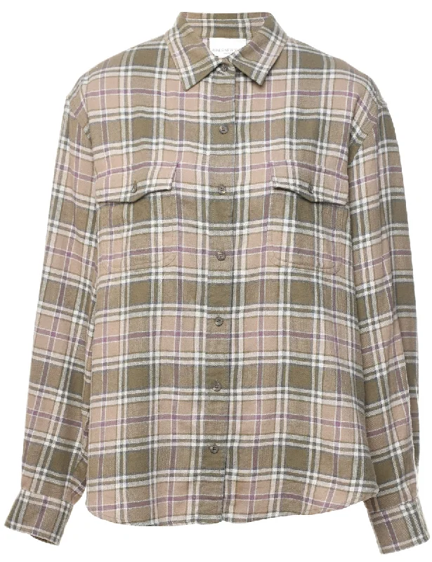 Jones New York Checked Shirt - L Graphic Embroidered Appliqued